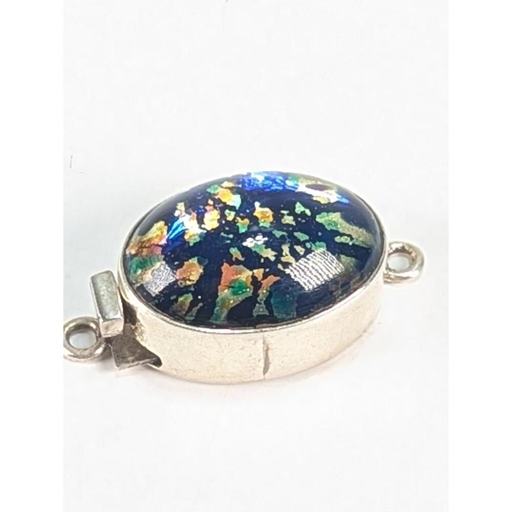 925 Sterling Silver Dichroic Glass Pendant Blue Orange Green Multicolor 1-1/2" - Picture 4 of 7